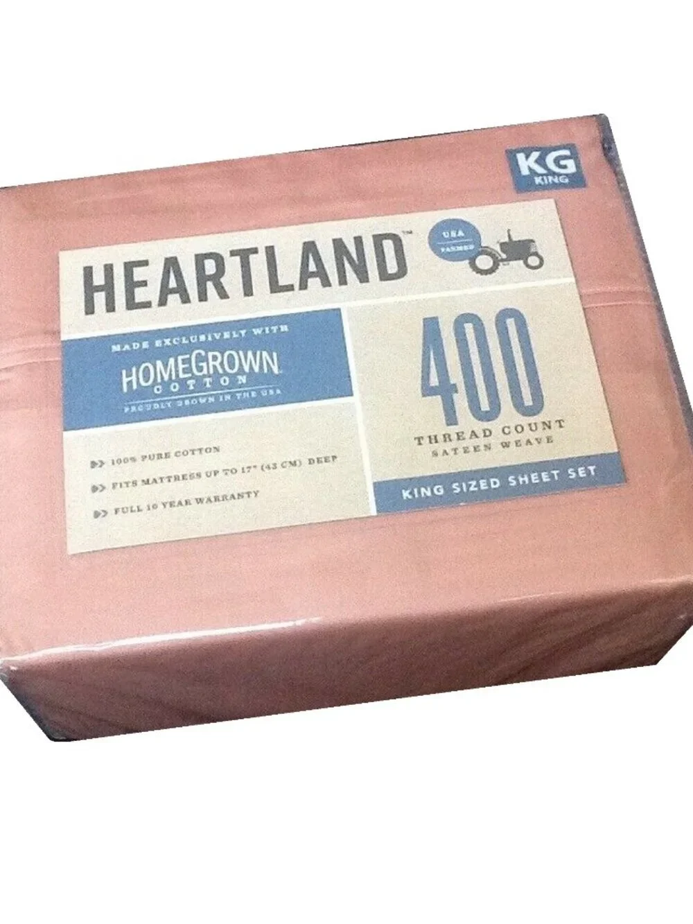 new Heartland Solid 400 TC 100% Cotton Sateen KING Sheet Set in PEACH color